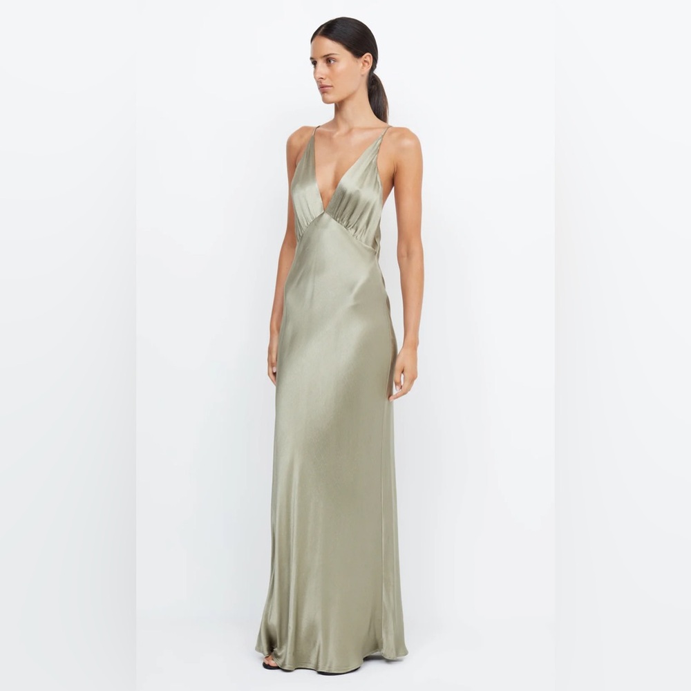 bec + bridge Olive Satin Maxi Dress